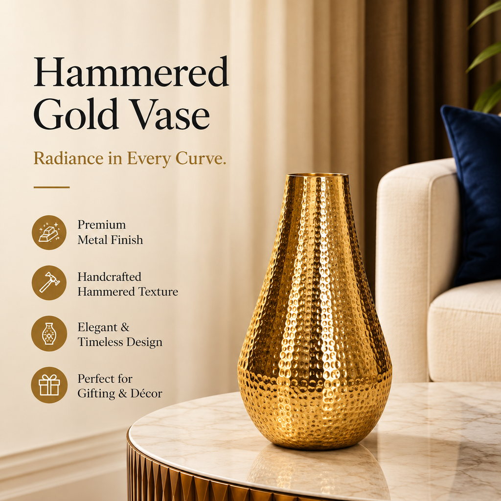 Aurelia Hammered Gold Vase – 13 Inch