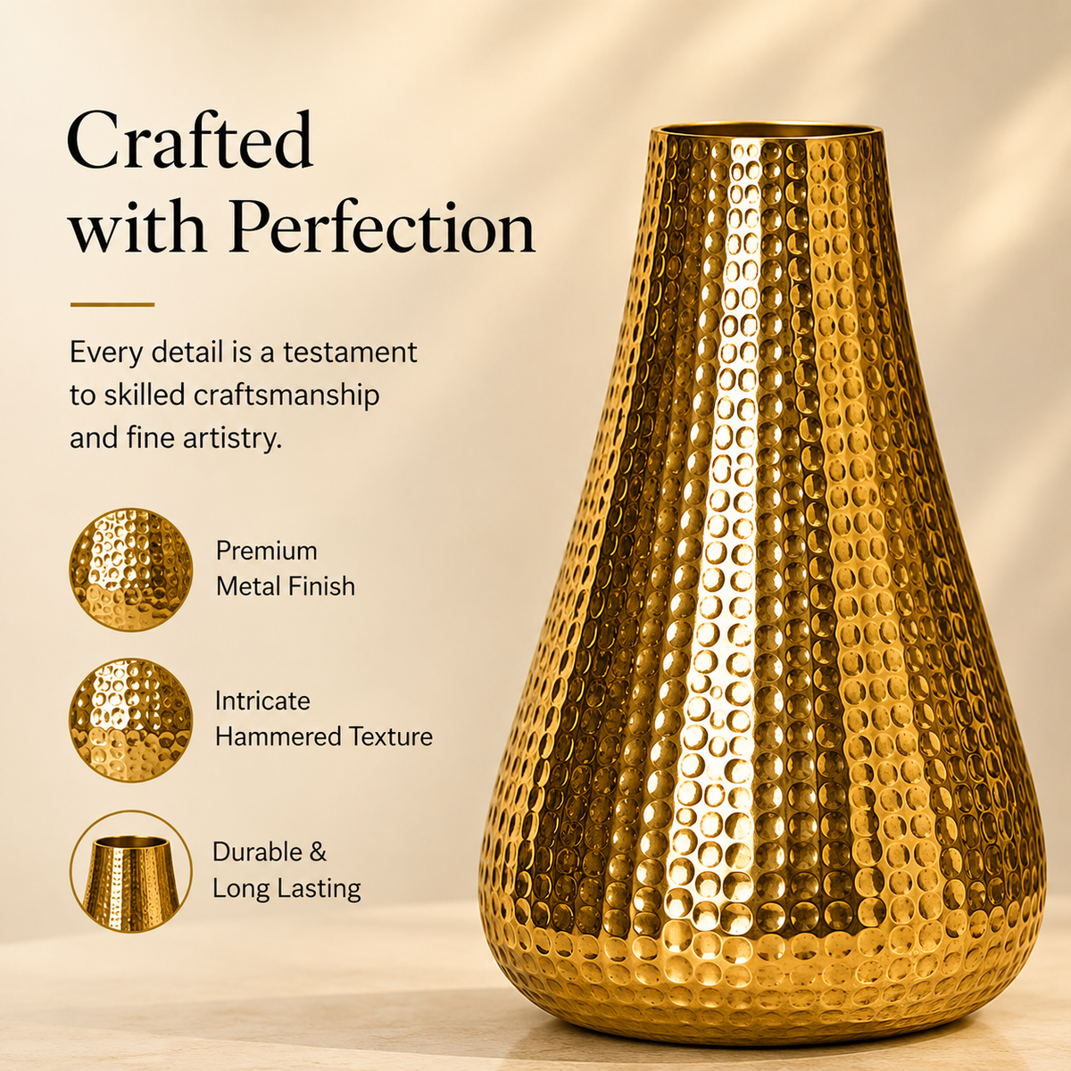 Aurelia Hammered Gold Vase – 13 Inch