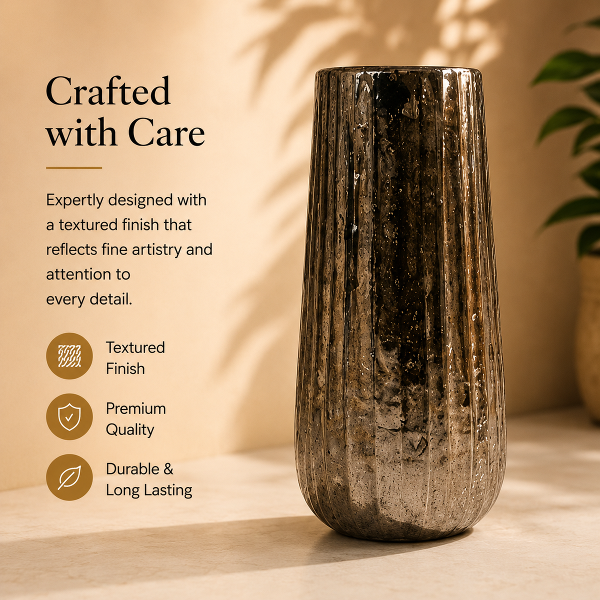 Aurelia Textured Bronze Vase – 13 Inch