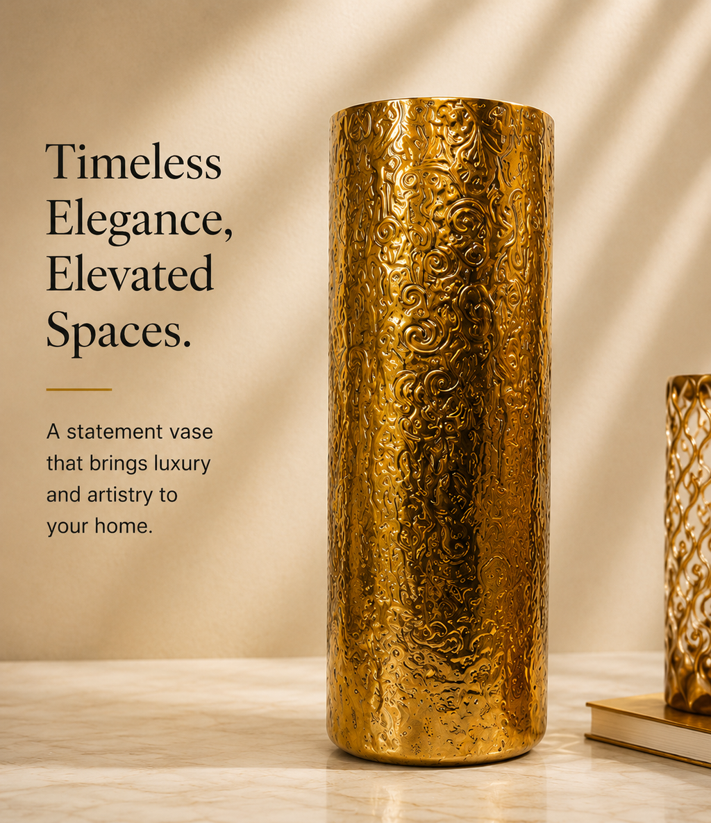 Aureus Embossed Gold Floor Vase – 40 Inch