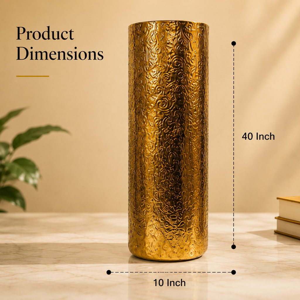 Aureus Embossed Gold Floor Vase – 40 Inch