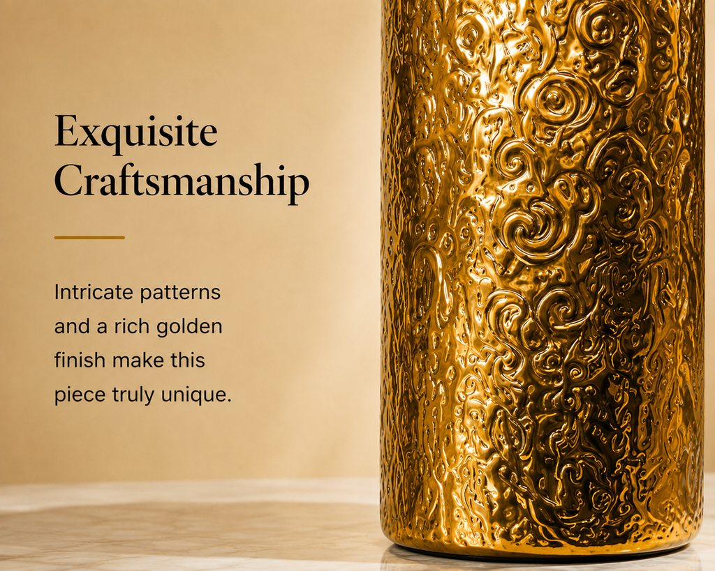 Aureus Embossed Gold Floor Vase – 40 Inch
