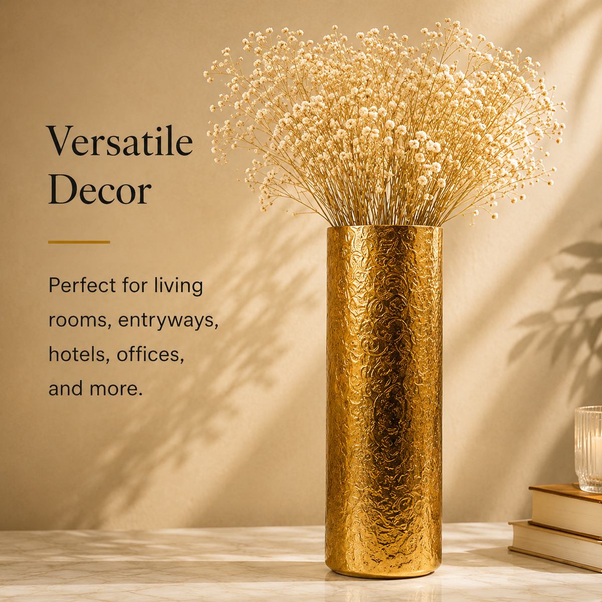 Aureus Embossed Gold Floor Vase – 40 Inch