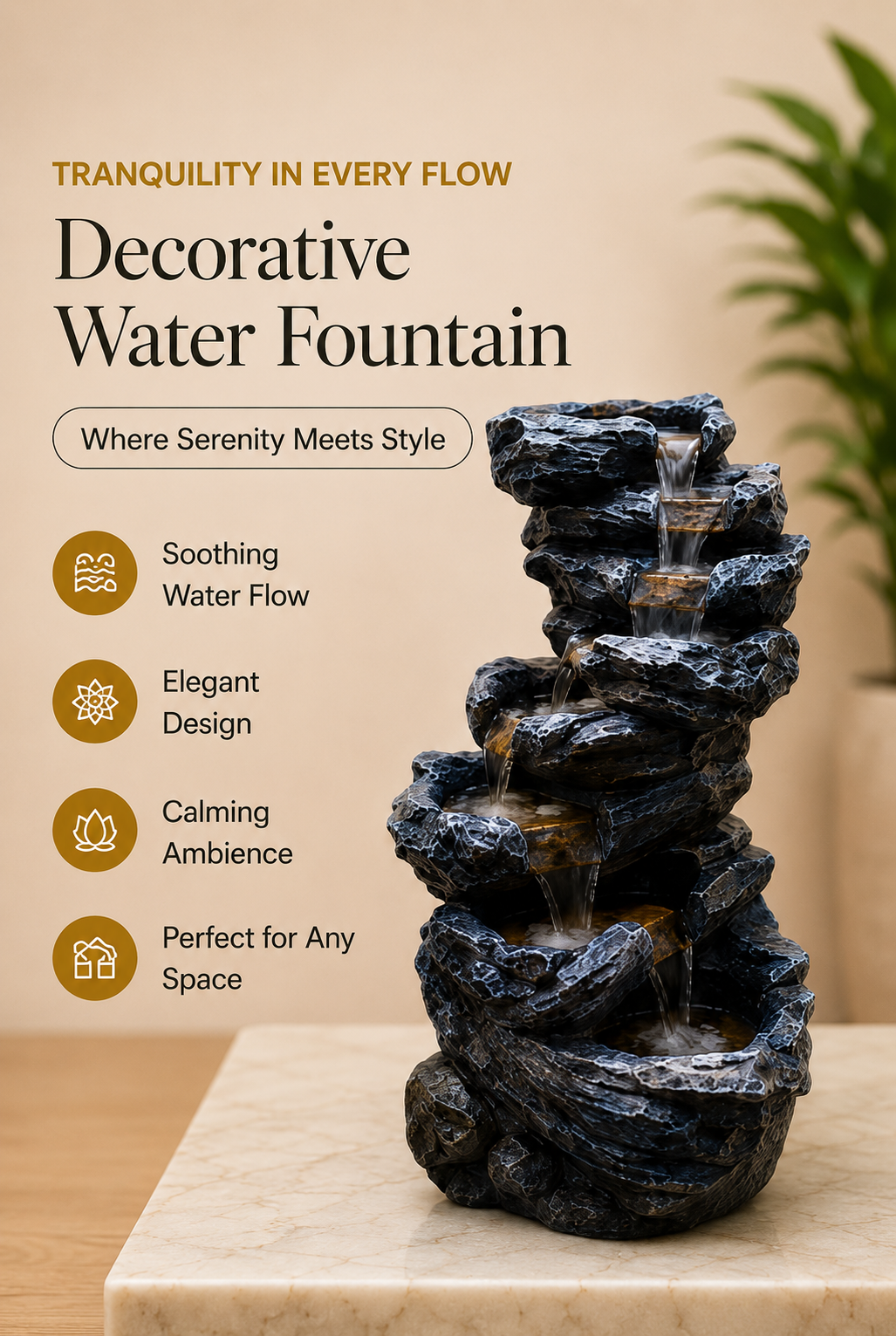 Cascade Rock Decorative Water Fountain – 38 Inch