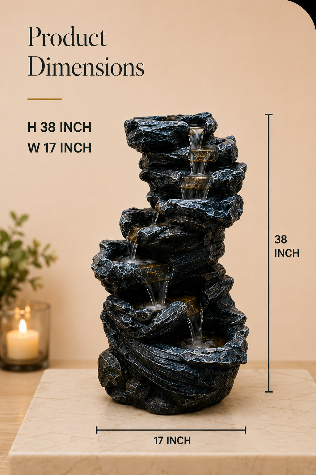 Cascade Rock Decorative Water Fountain – 38 Inch
