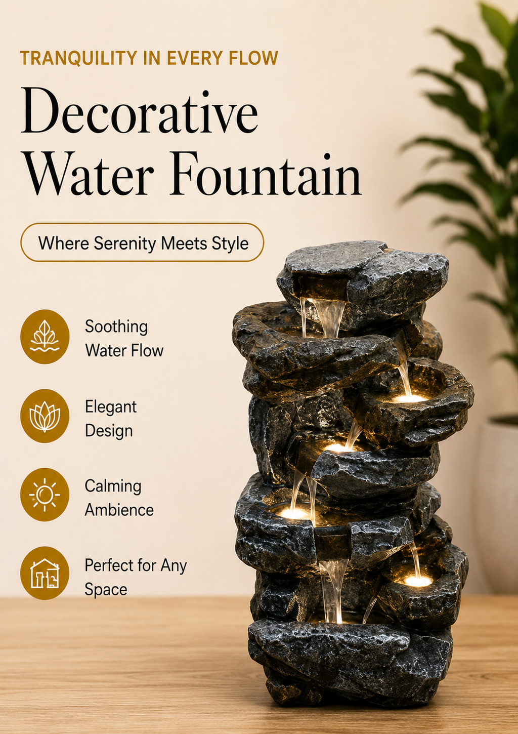 Illuminated Cascade Rock Water Fountain – 37 Inch
