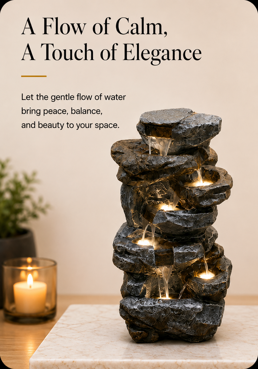 Illuminated Cascade Rock Water Fountain – 37 Inch