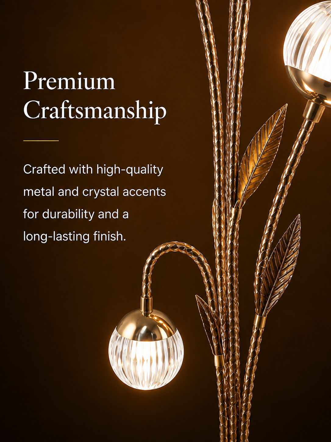 5-Globe Golden Branch Floor Lamp with Crystal-Style Shades | Decorative Standing Lamp