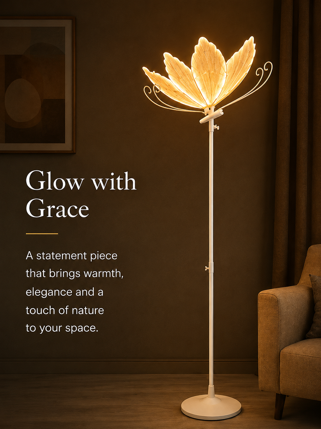 Floral Petal Floor Lamp with Warm Ambient Light | Decorative White Standing Lamp