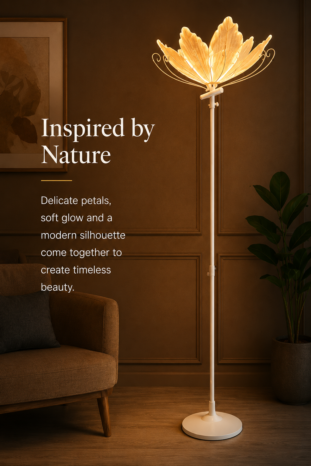 Floral Petal Floor Lamp with Warm Ambient Light | Decorative White Standing Lamp