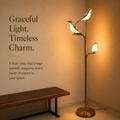 Golden Bird Floor Lamp with Warm LED Lights | Decorative Metal Standing Lamp
