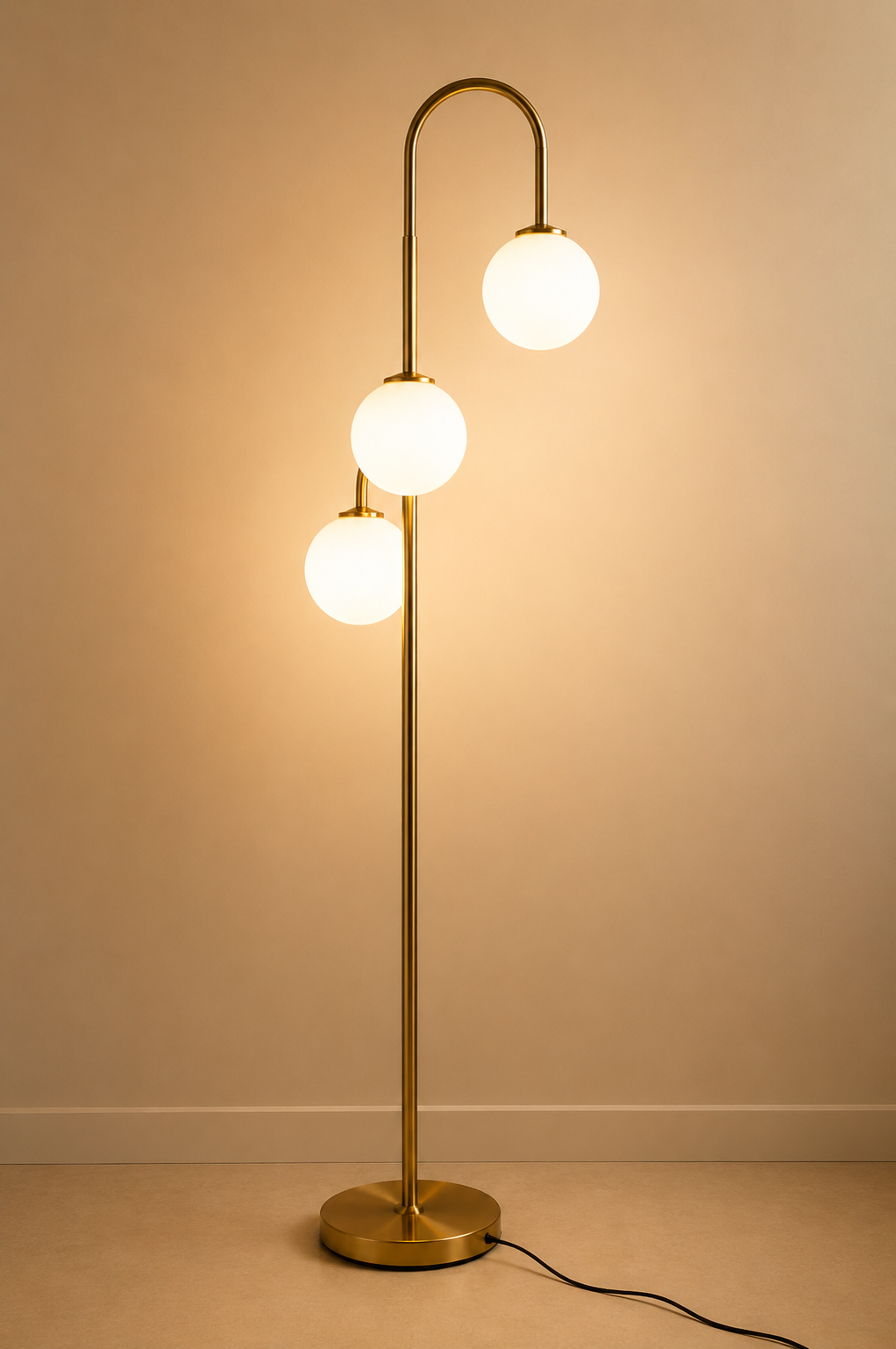 Modern 3-Light Gold Floor Lamp with Frosted Glass Globe Shades