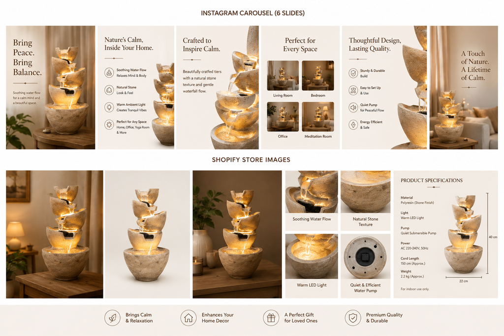 LED Cascading Tabletop Water Fountain – Zen Indoor Relaxation Fountain with Warm Light