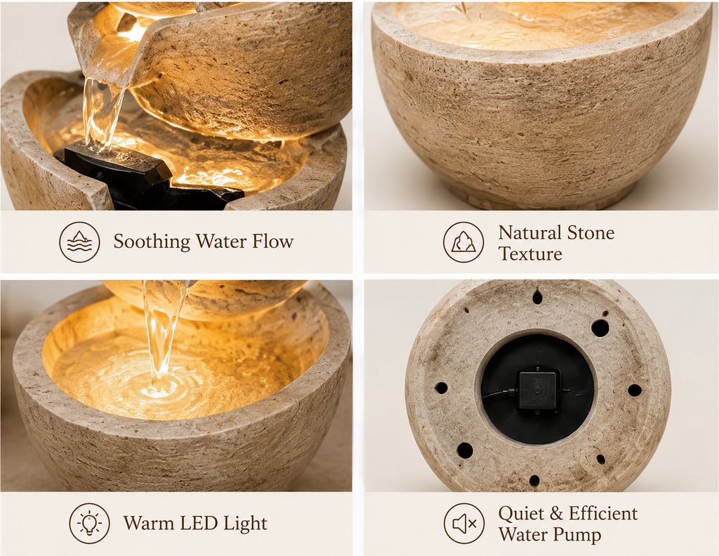 LED Cascading Tabletop Water Fountain – Zen Indoor Relaxation Fountain with Warm Light