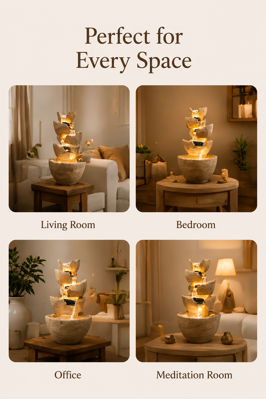 LED Cascading Tabletop Water Fountain – Zen Indoor Relaxation Fountain with Warm Light