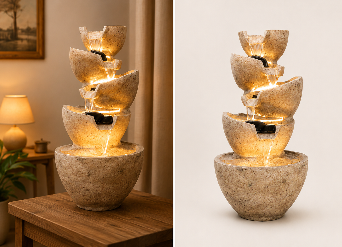 LED Cascading Tabletop Water Fountain – Zen Indoor Relaxation Fountain with Warm Light