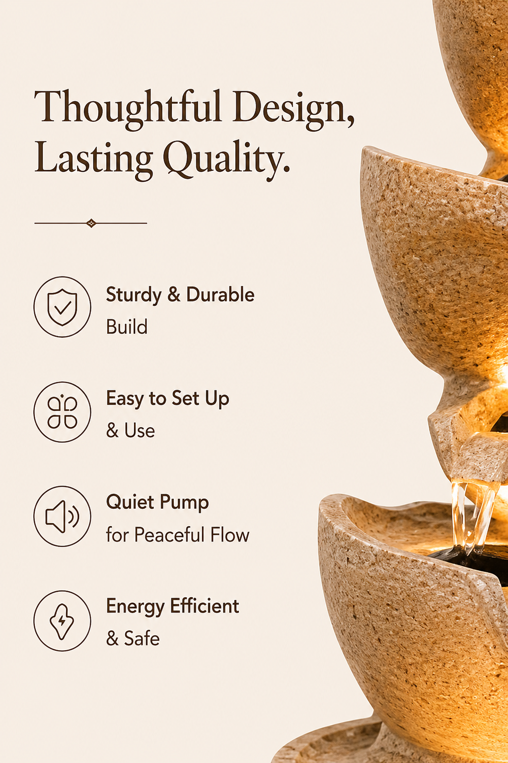 LED Cascading Tabletop Water Fountain – Zen Indoor Relaxation Fountain with Warm Light