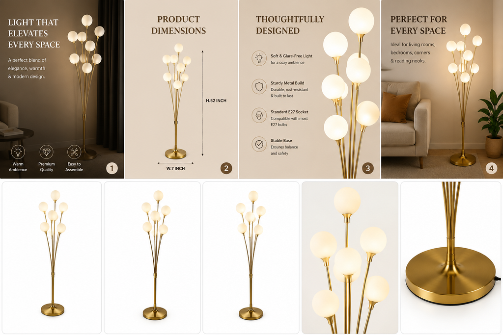 Modern 9-Light Gold Globe Floor Lamp – Contemporary LED Standing Lamp