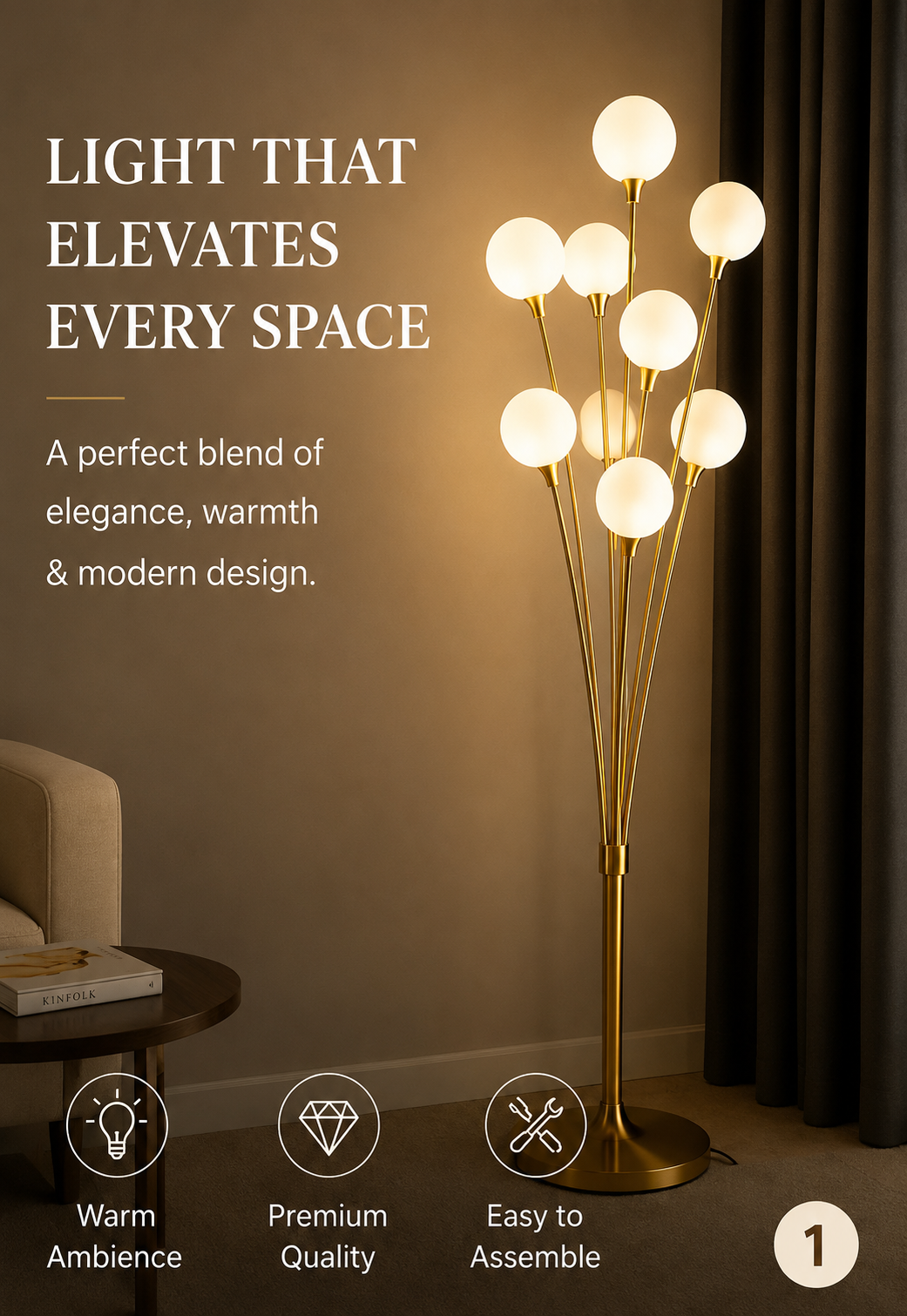 Modern 9-Light Gold Globe Floor Lamp – Contemporary LED Standing Lamp