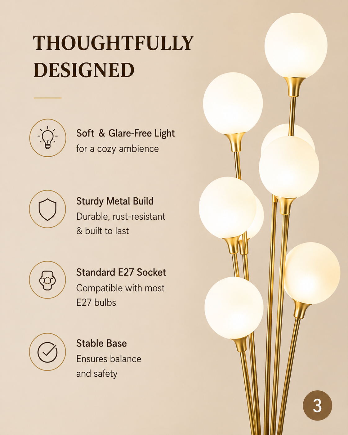 Modern 9-Light Gold Globe Floor Lamp – Contemporary LED Standing Lamp