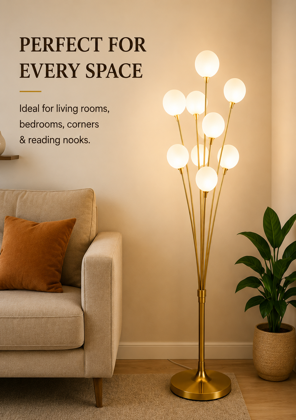 Modern 9-Light Gold Globe Floor Lamp – Contemporary LED Standing Lamp