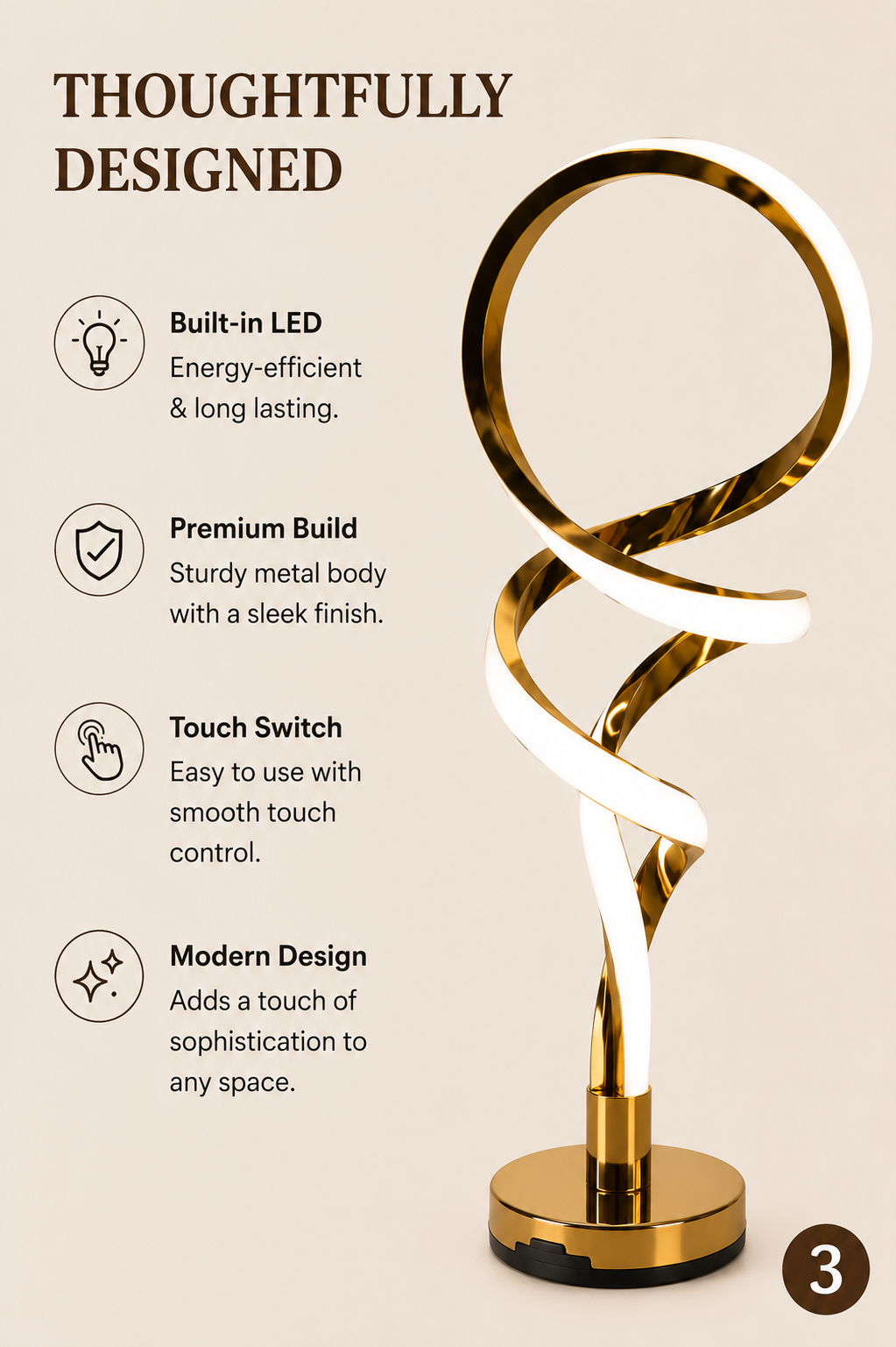 Modern Spiral LED Table Lamp – Minimalist Decorative Desk & Bedside Light