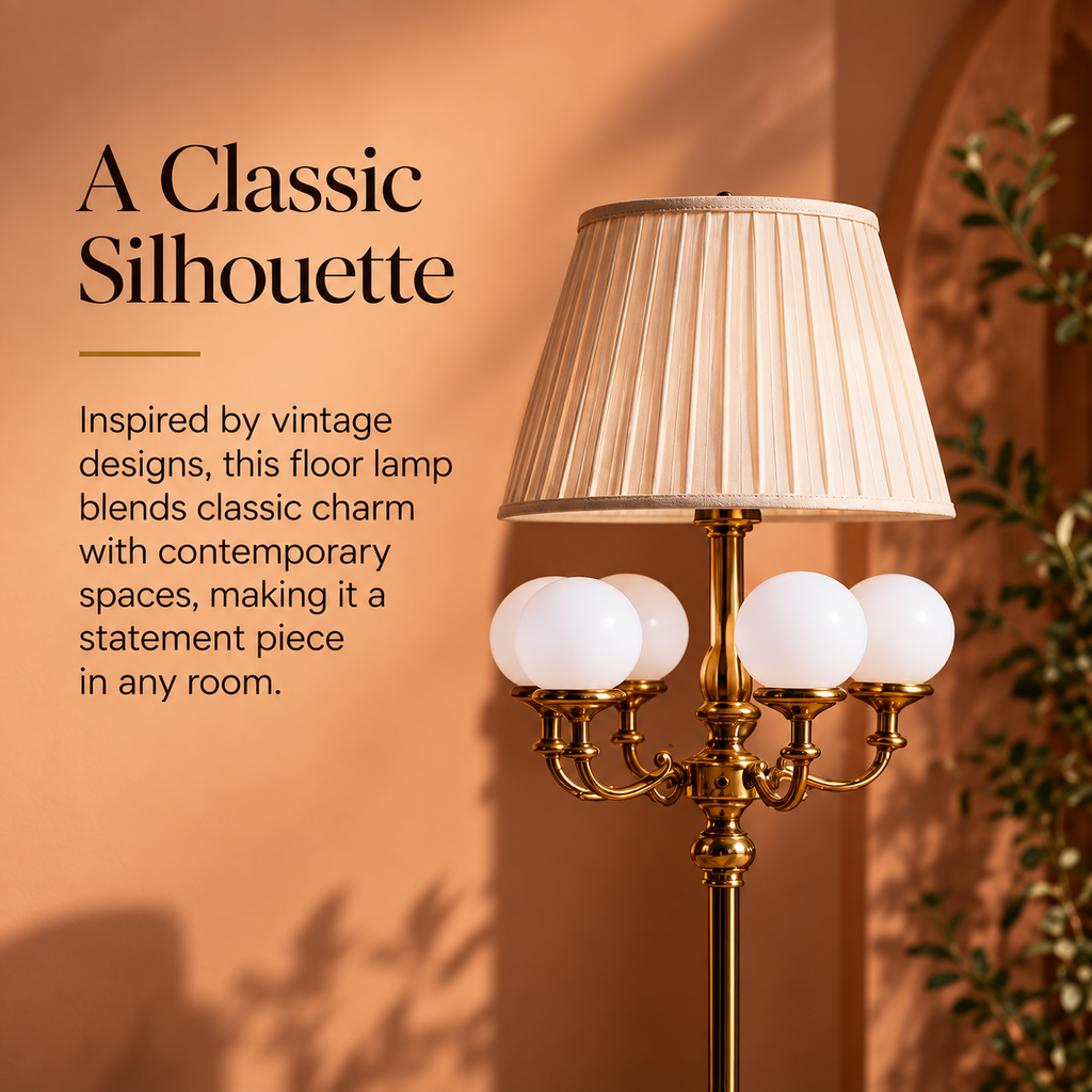 Vintage Globe Floor Lamp with Pleated Shade