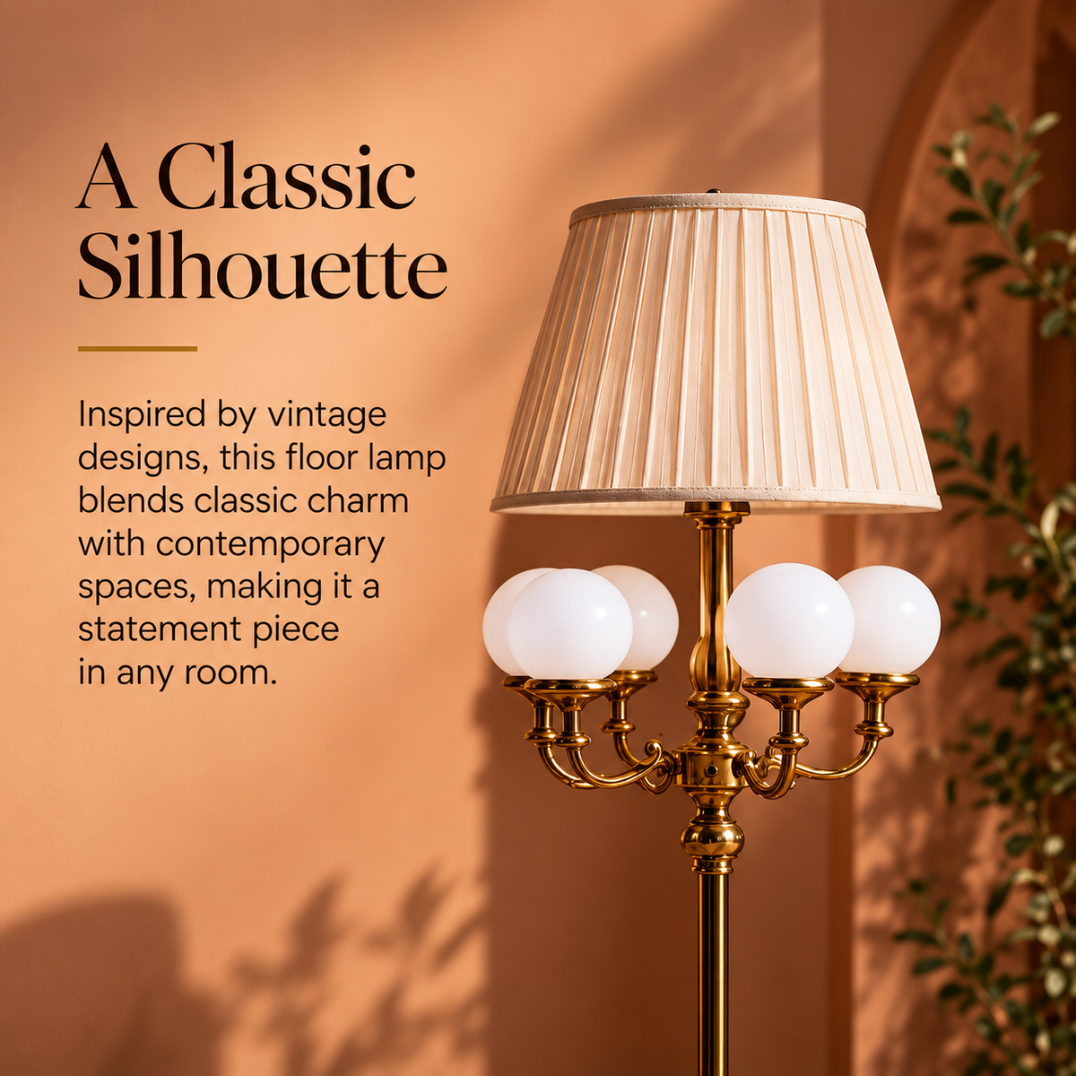 Vintage Globe Floor Lamp with Pleated Shade
