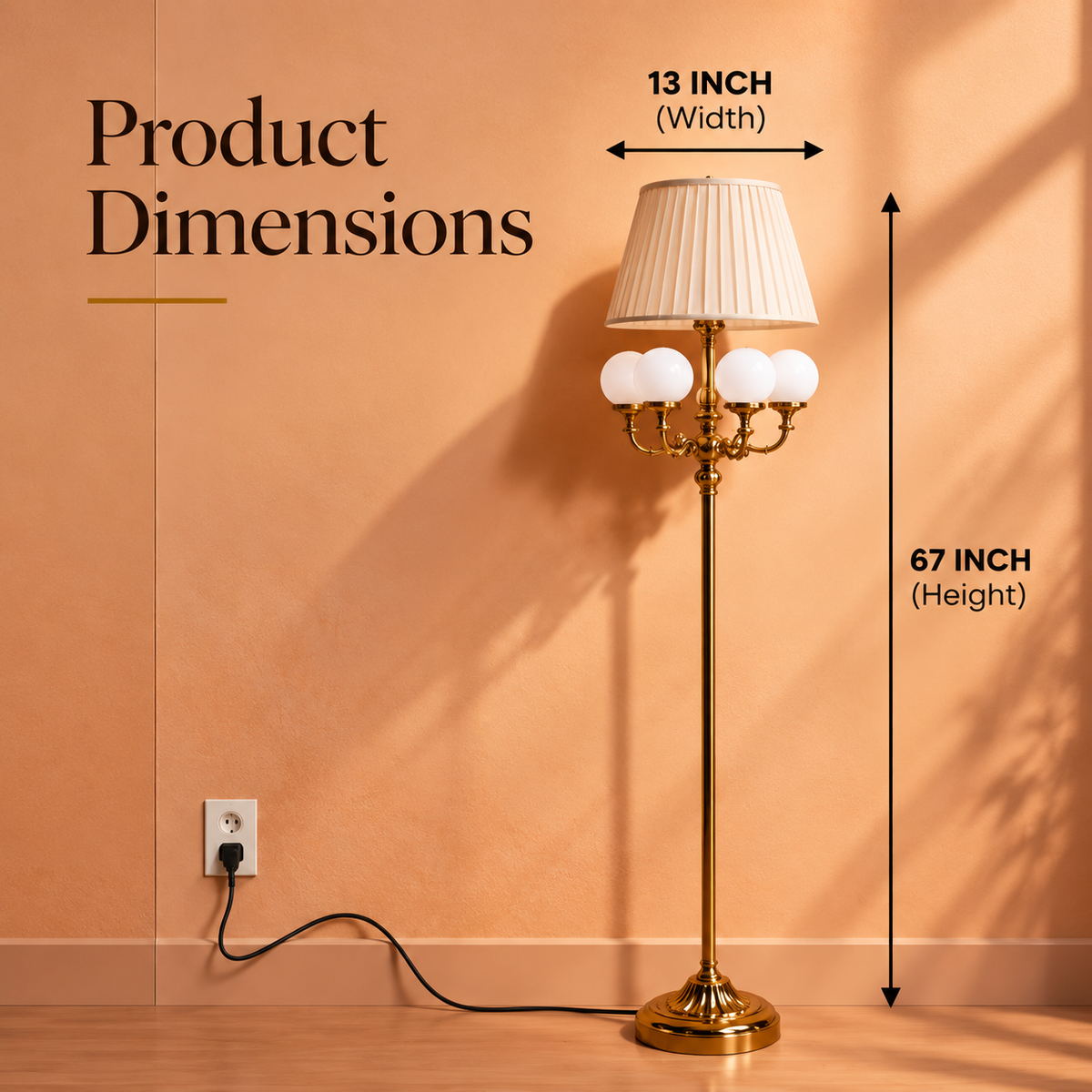 Vintage Globe Floor Lamp with Pleated Shade