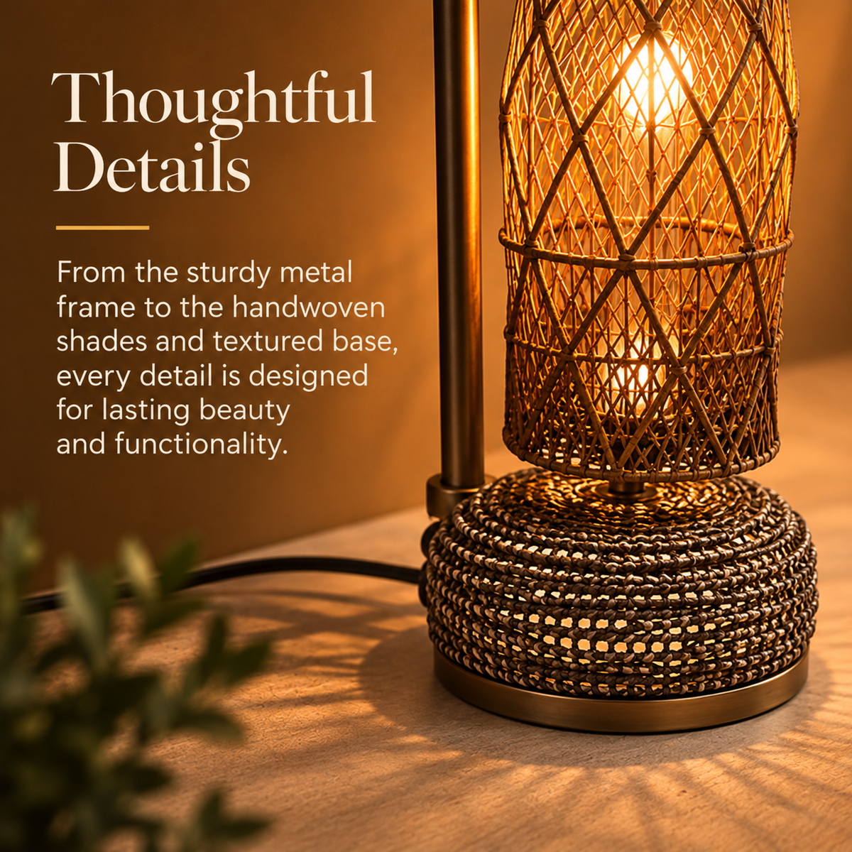 Three-Light Arc Floor Lamp with Woven Shades