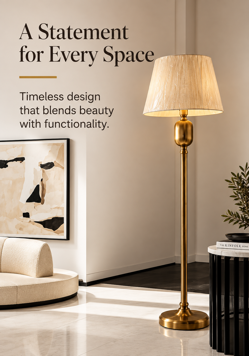 Antique Gold Floor Lamp with Fabric Shade