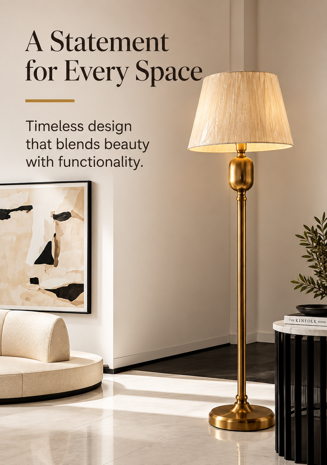 Antique Gold Floor Lamp with Fabric Shade