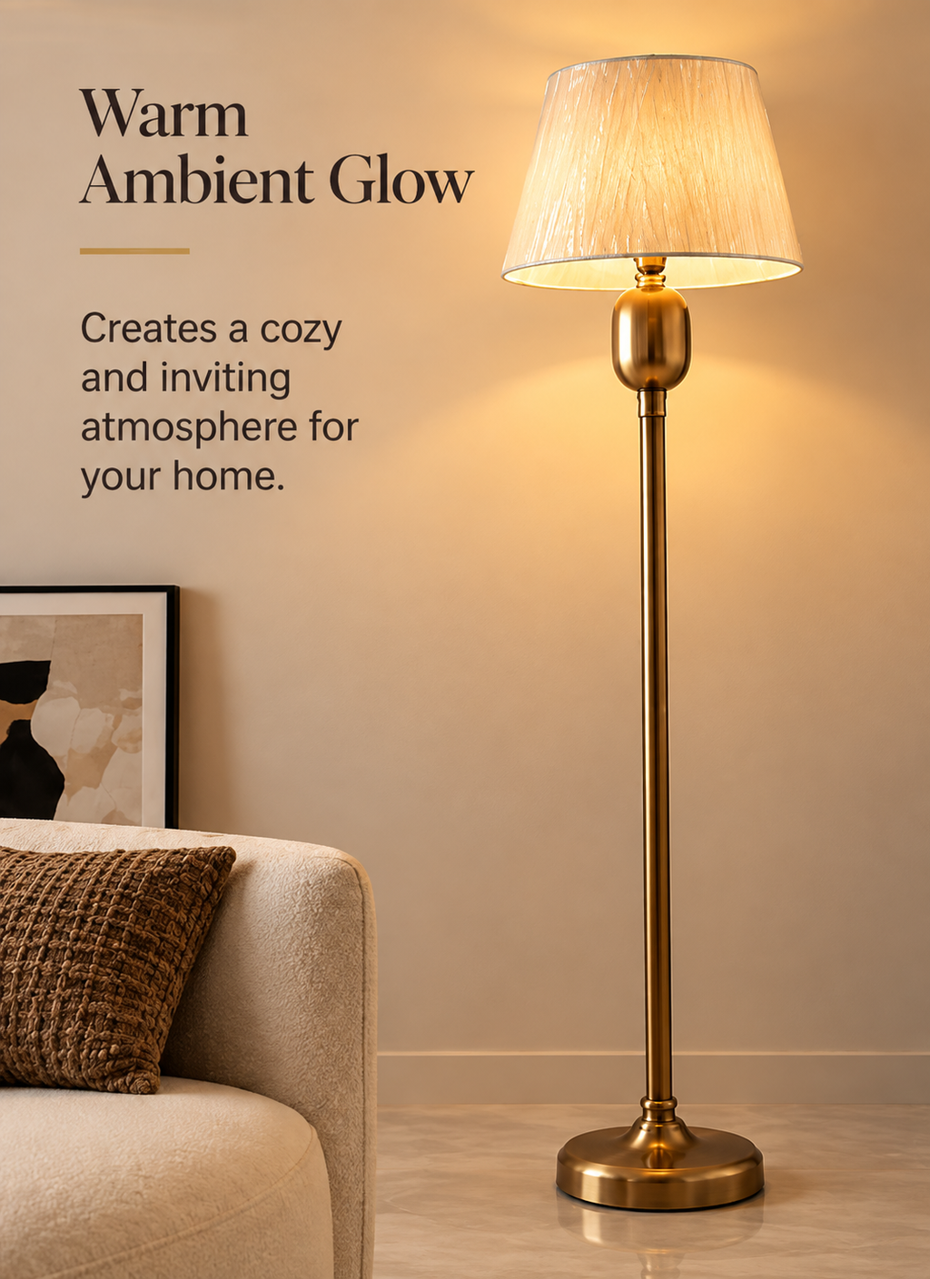 Antique Gold Floor Lamp with Fabric Shade