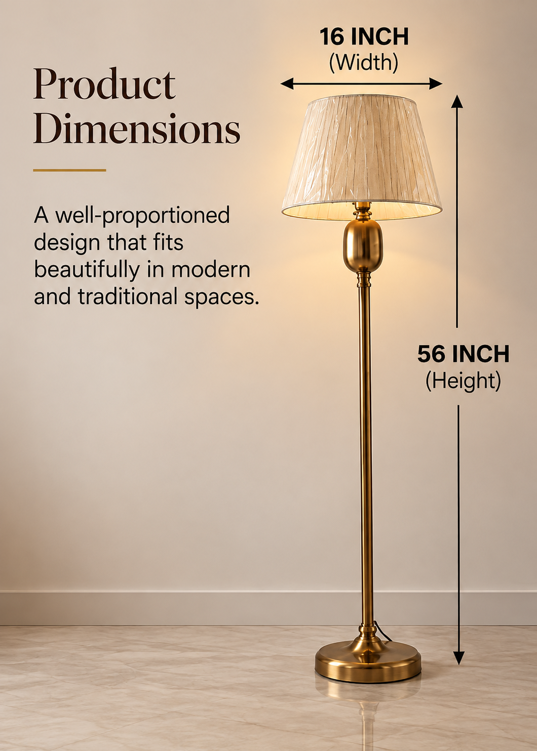Antique Gold Floor Lamp with Fabric Shade