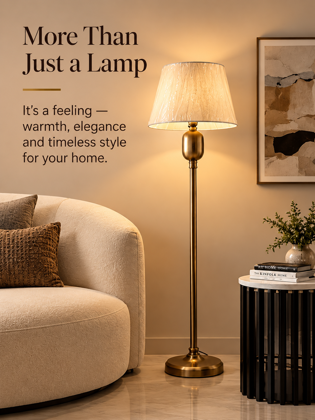 Antique Gold Floor Lamp with Fabric Shade