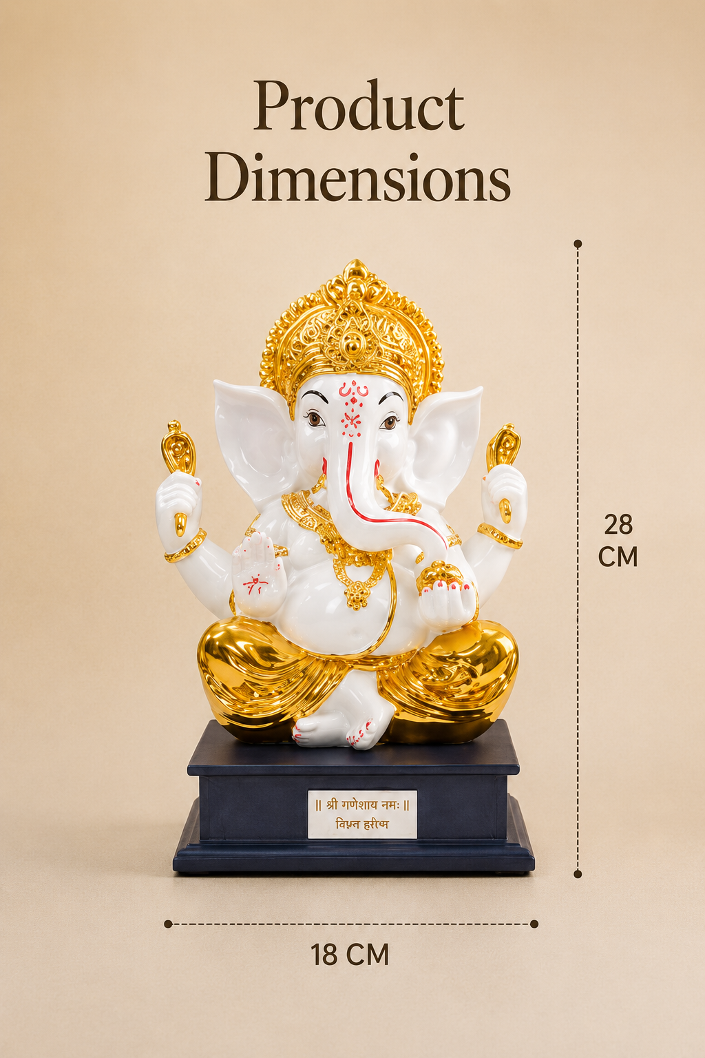 Divine Ganesha Gold & Ivory Idol with Mantra Base