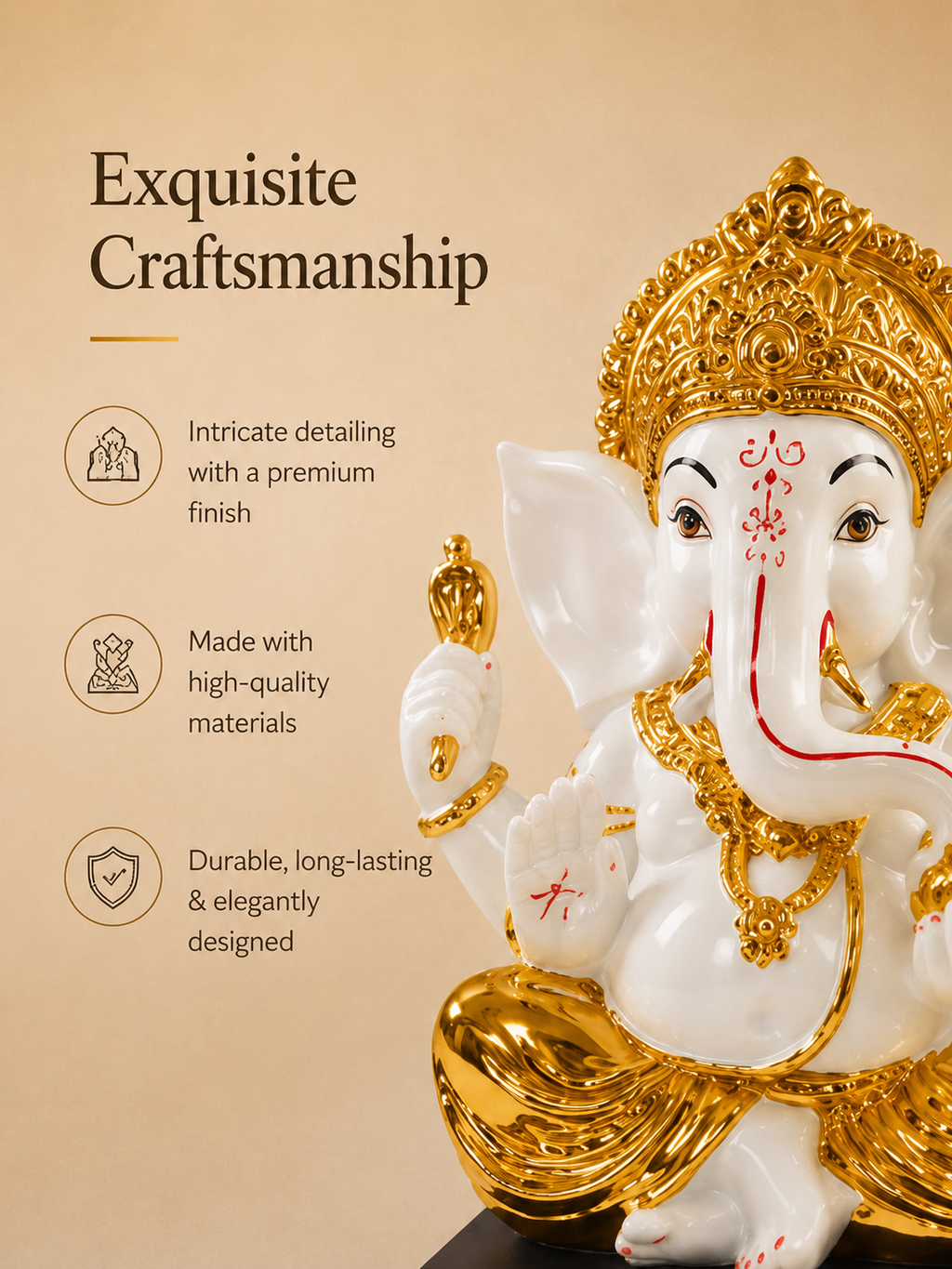 Divine Ganesha Gold & Ivory Idol with Mantra Base