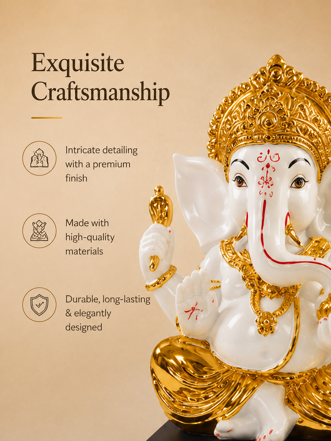Divine Ganesha Gold & Ivory Idol with Mantra Base