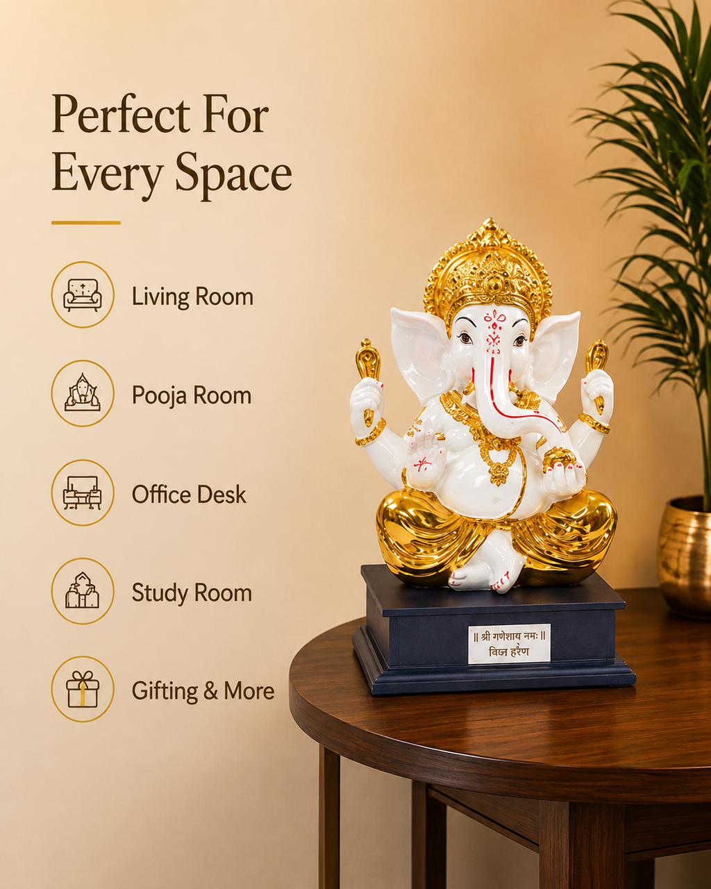 Divine Ganesha Gold & Ivory Idol with Mantra Base