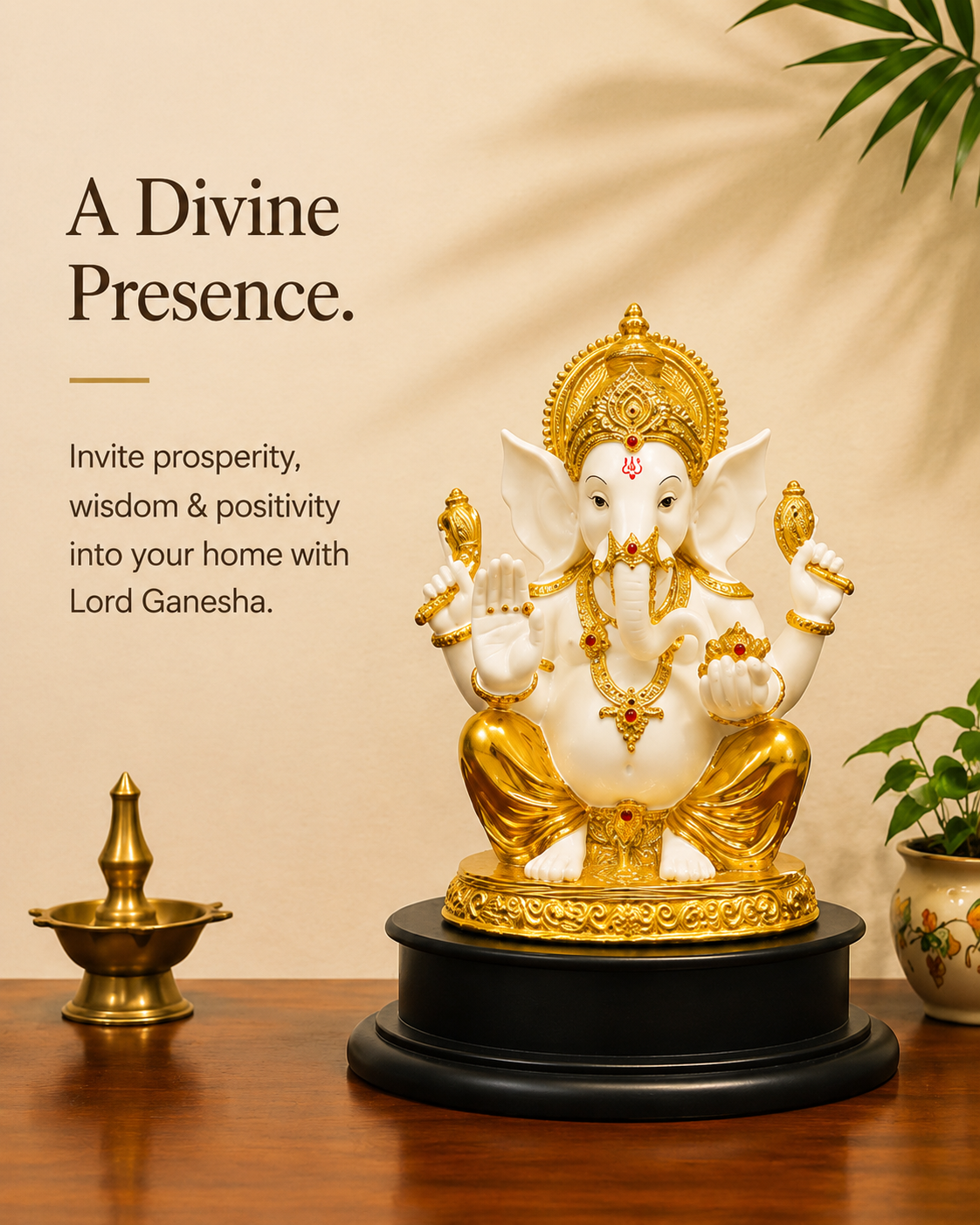 Divine Ganesha Gold & Ivory Idol