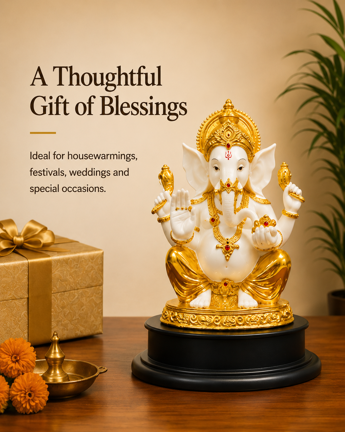 Divine Ganesha Gold & Ivory Idol