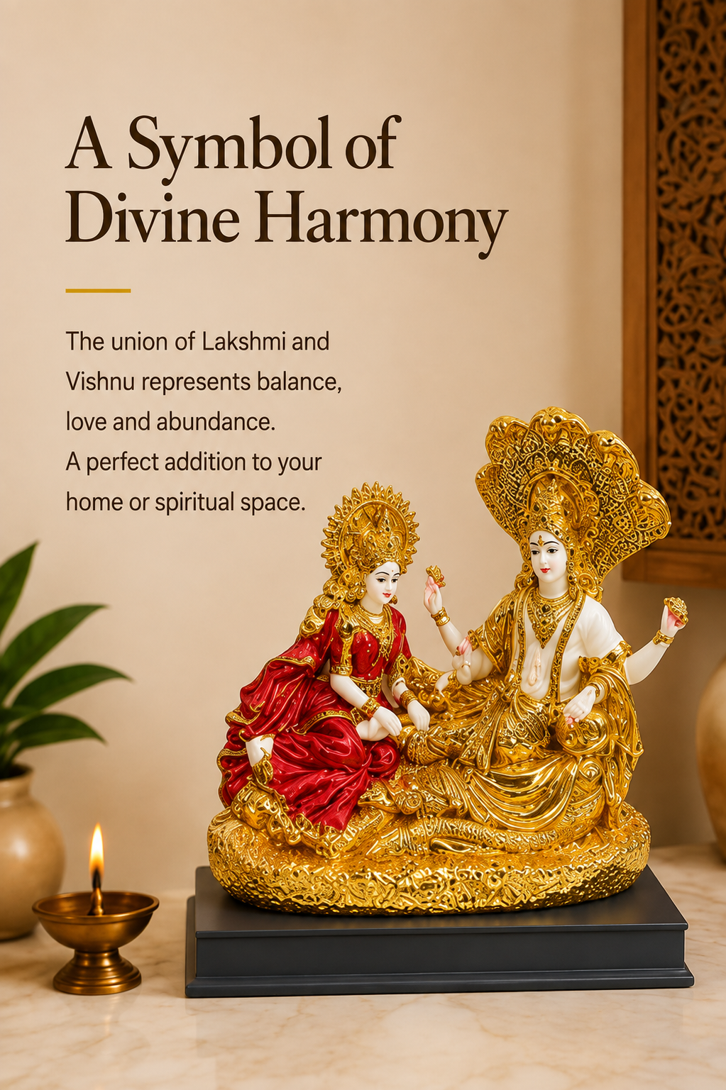 Lakshmi Vishnu Divine Harmony Idol – Premium Gold & Red Décor Statue