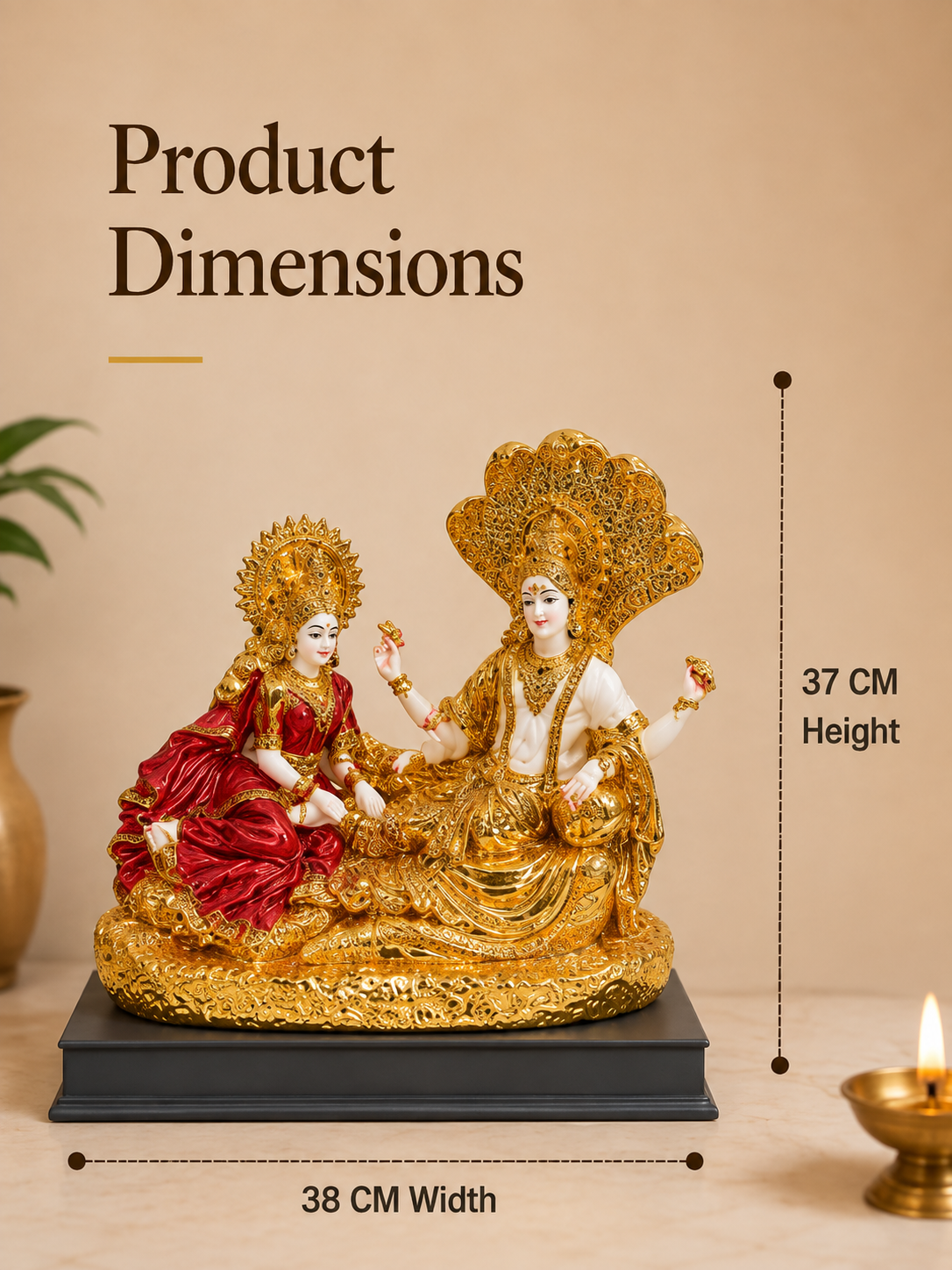 Lakshmi Vishnu Divine Harmony Idol – Premium Gold & Red Décor Statue