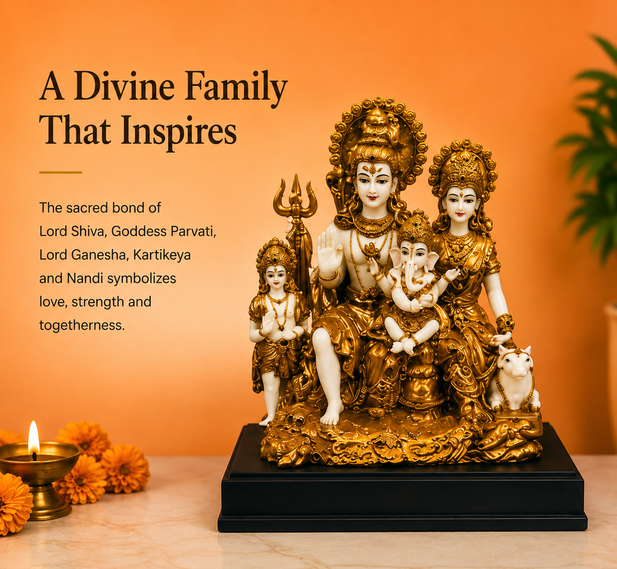 Shiv Parivar Idol – Premium Gold & Ivory Divine Family Statue