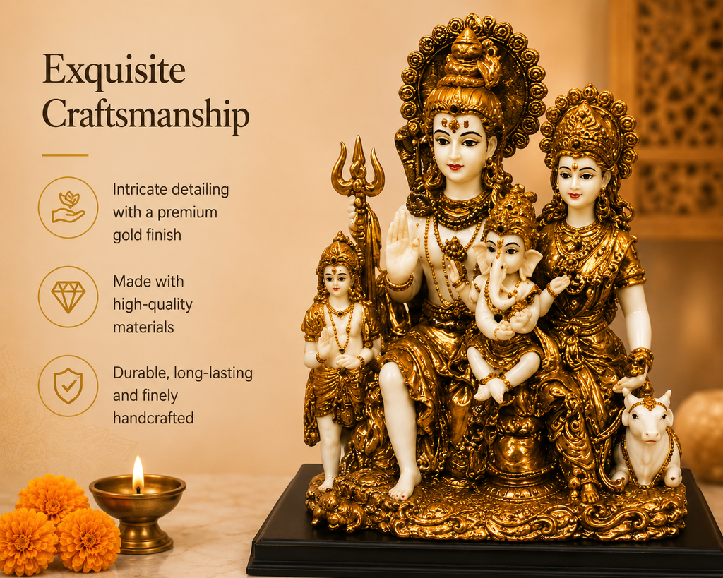 Shiv Parivar Idol – Premium Gold & Ivory Divine Family Statue