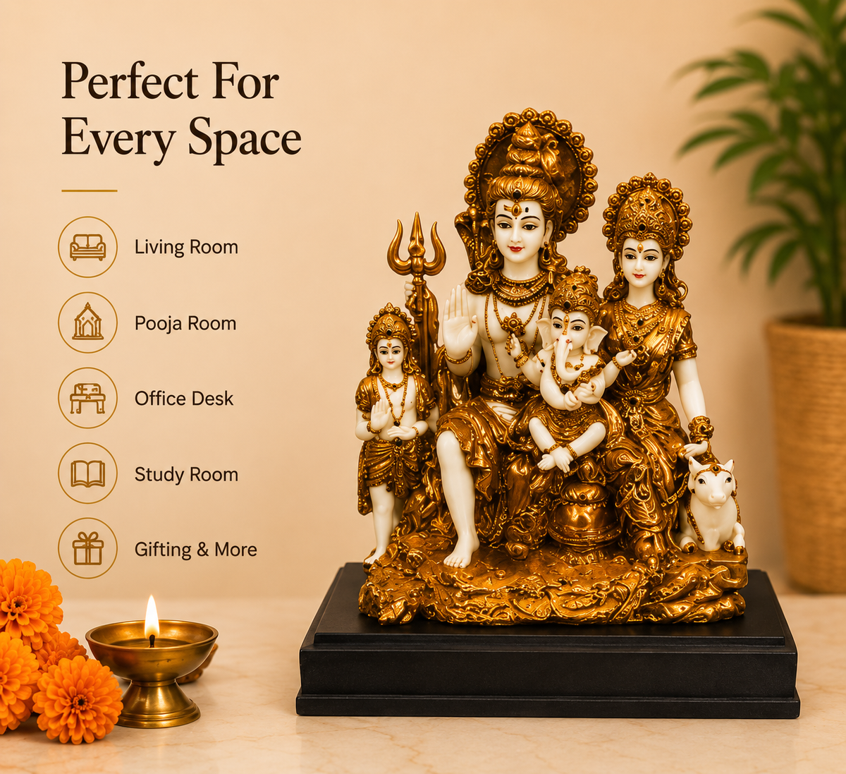 Shiv Parivar Idol – Premium Gold & Ivory Divine Family Statue