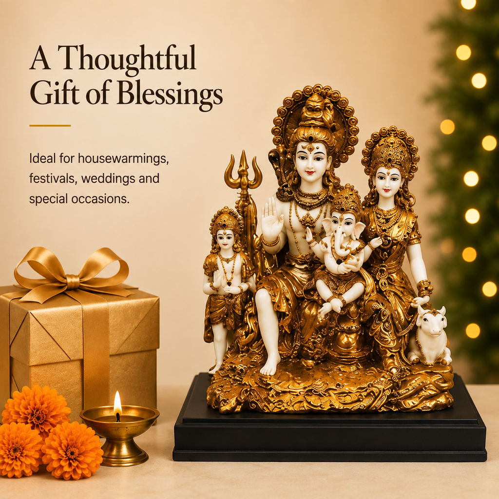 Shiv Parivar Idol – Premium Gold & Ivory Divine Family Statue