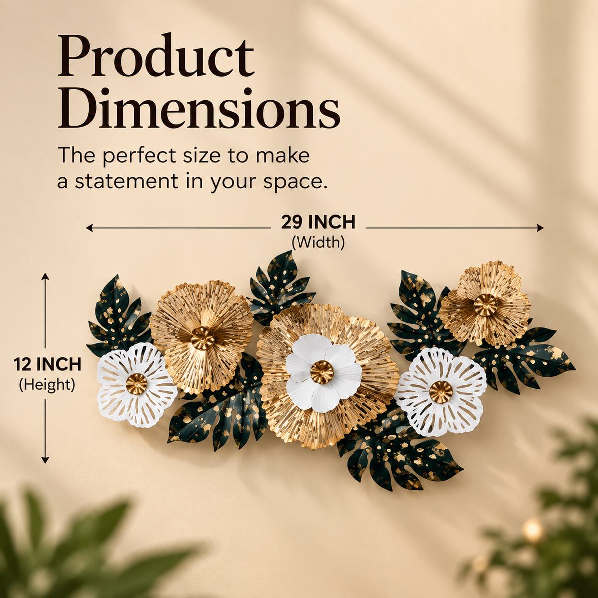 Botanical Bloom Metal Wall Décor – Gold, Ivory & Emerald