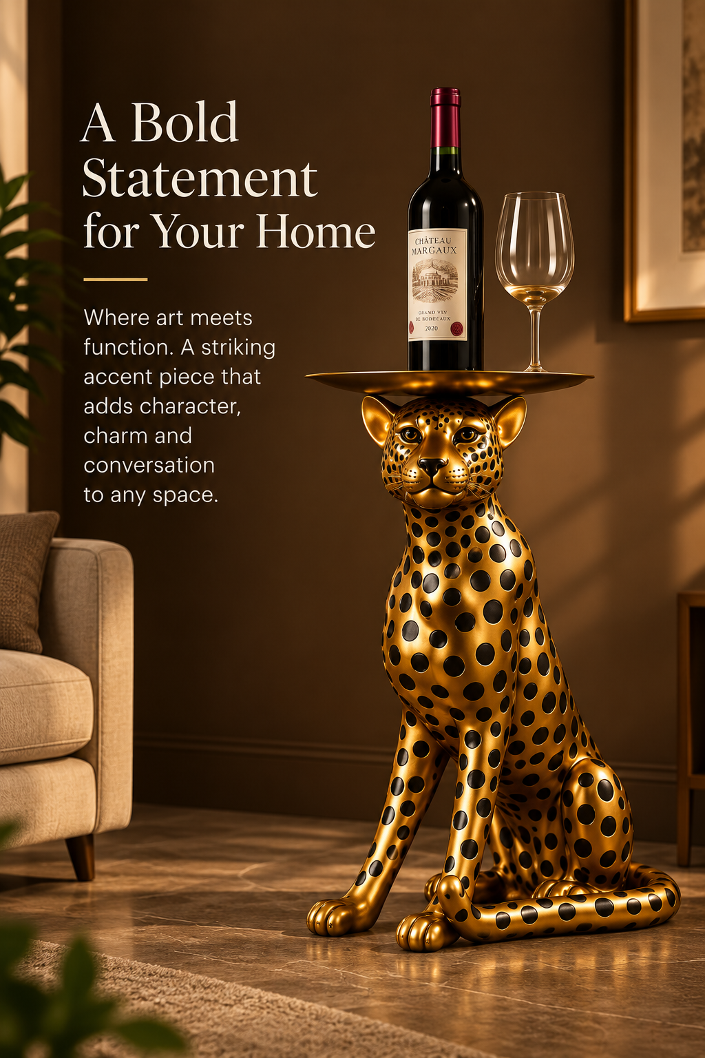 Regal Leopard Gold Accent Table Sculpture