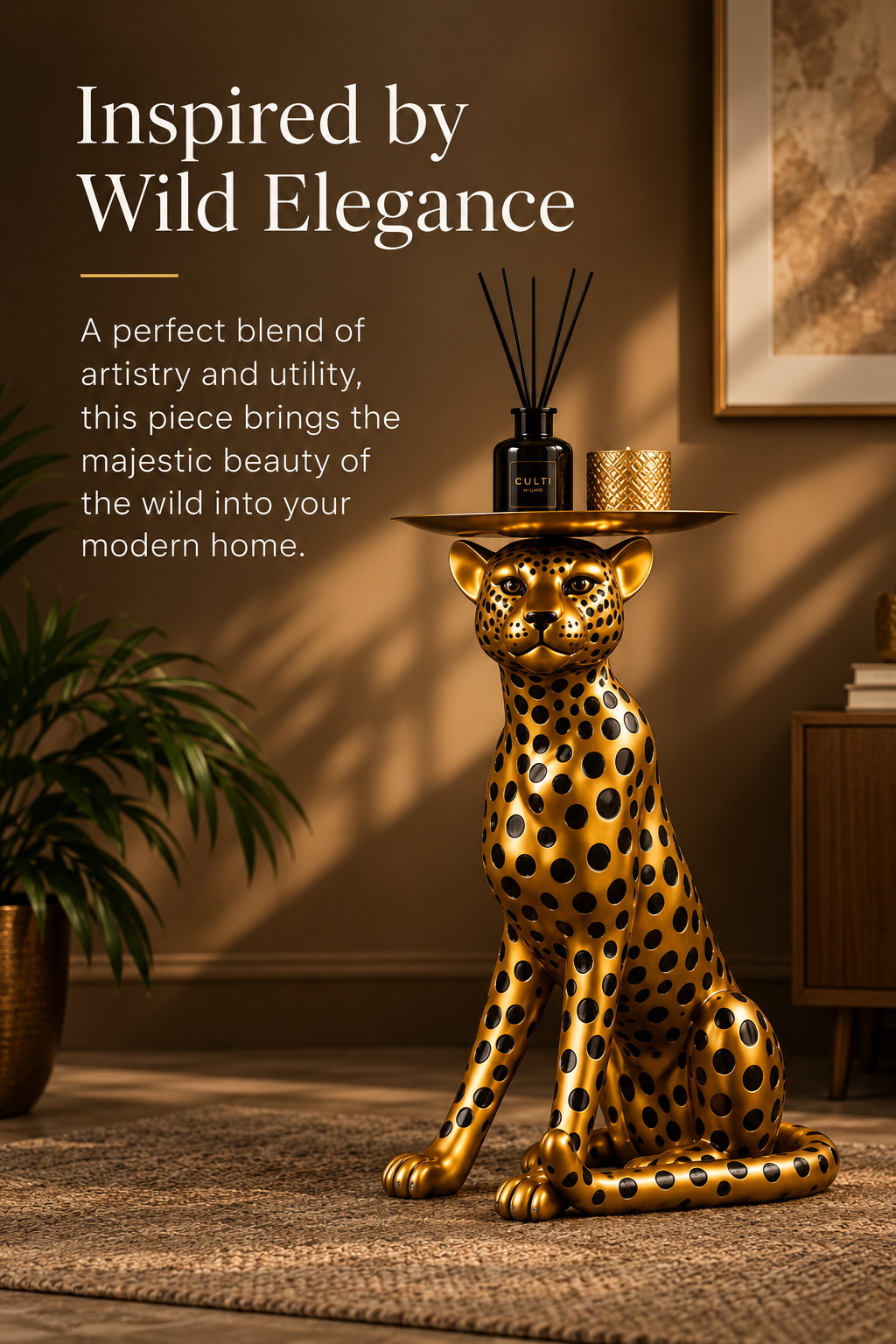 Regal Leopard Gold Accent Table Sculpture